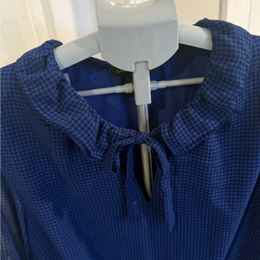 Blue Ruffled Houndstooth Printed Dress - Picture 3 of 7